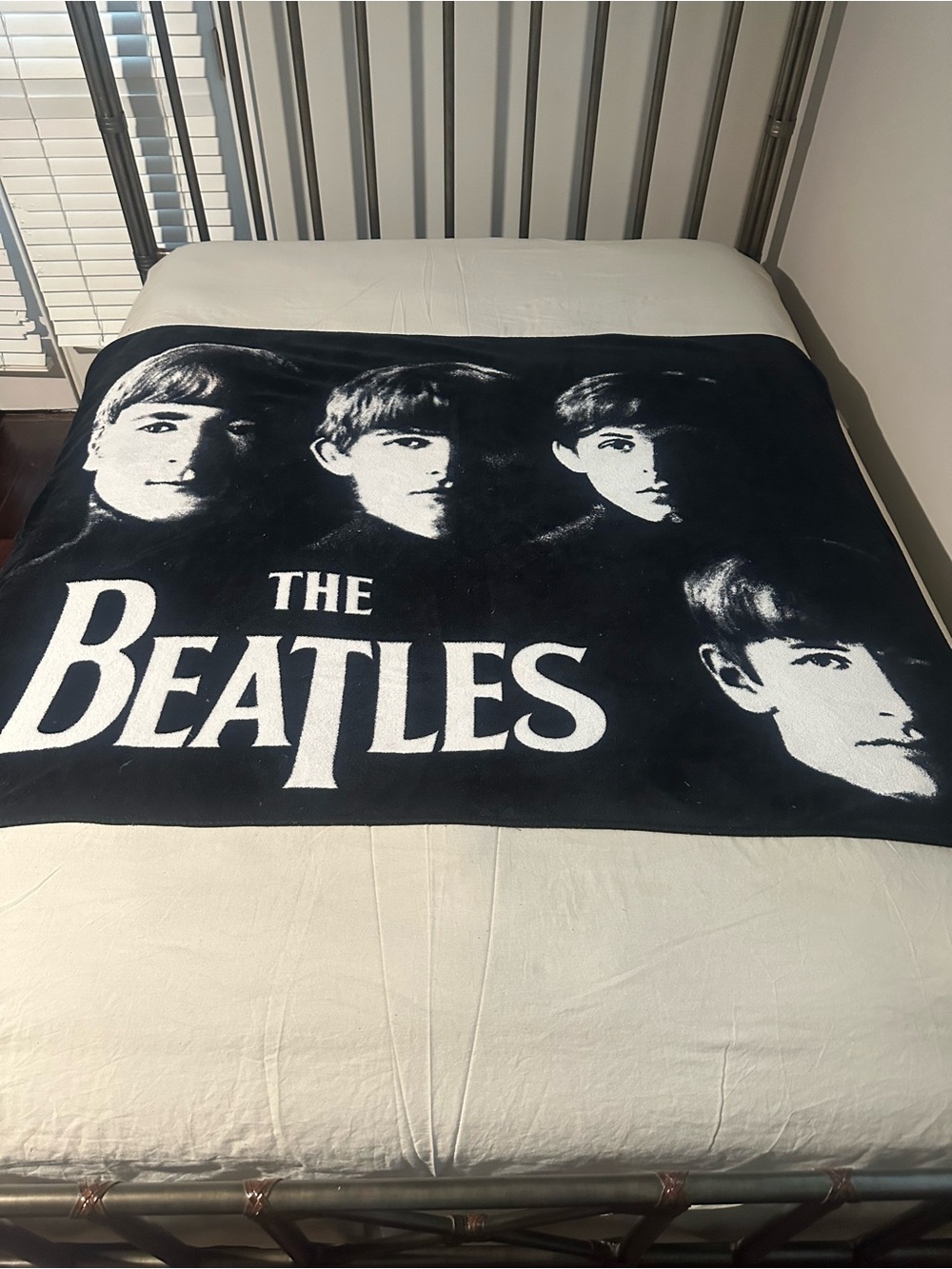 BEATLES Throw Blanket 48x60 Black & White Youthful Image On Fleece Soft Cozy